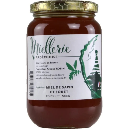 Pot de miel de sapin et forêt – texture foncée et onctueuse